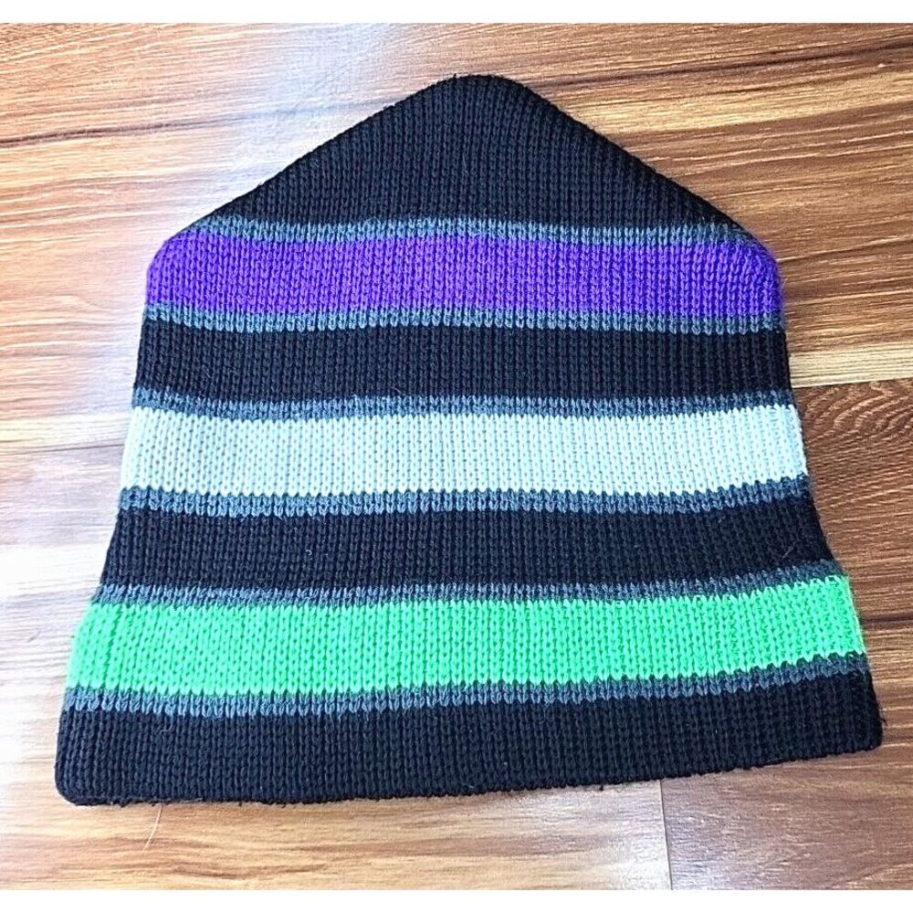Vtg 80s 90s PROFILE SKI Beanie Winter Hat‎ Wool Acrylic Snowboard Green Purple